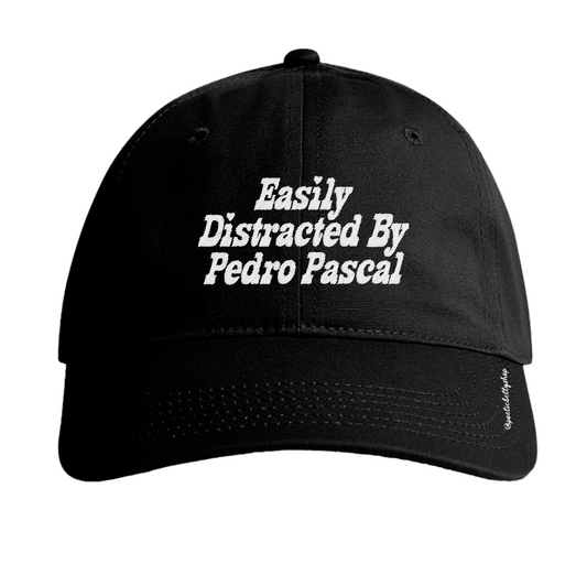 Easily Distracted By Pedro Pascal Black Embroidered Baseball Cap
