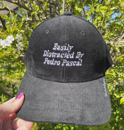 Pedro Pascal Easily Distracted Organic Corduroy Black Lilac Embroidered Cap