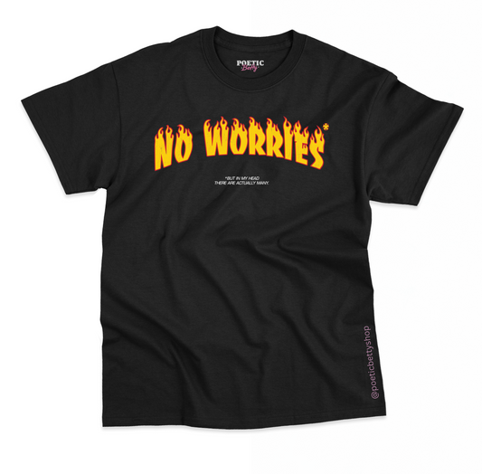 No Worries Flames Vintage Black T-Shirt