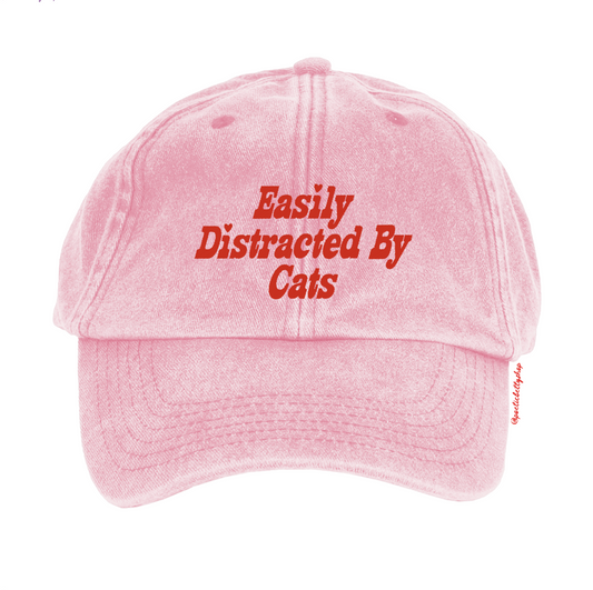 Easily Distracted By Cats Vintage Embroidered Cap