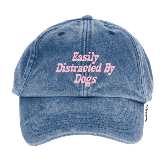 Easily Distracted By Dogs Vintage Embroidered Cap