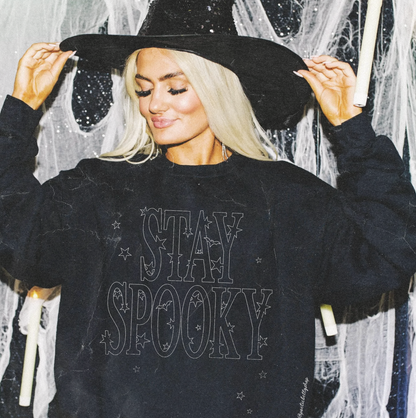 Stay Spooky Halloween Stars Black Crew Neck Sweatshirt