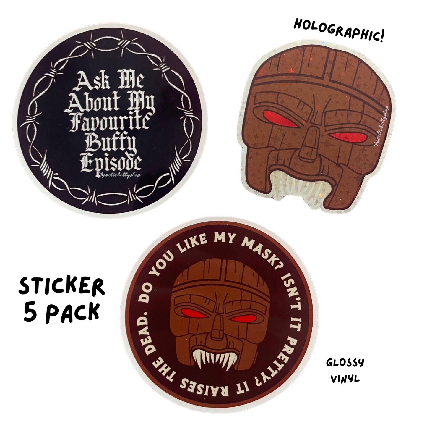 Retro Buffy Glossy Vinyl Holographic Sticker 5 Pack