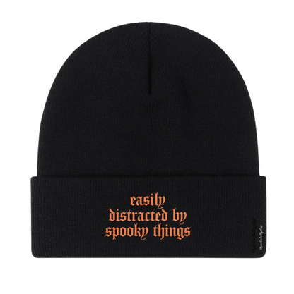 Easily Distracted By Spooky Things Embroidered Cuffed Knit Beanie Unisex