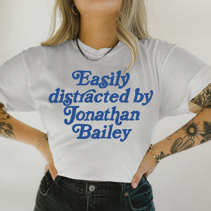 Easily Distracted By Jonathan Bailey T-Shirt 100% Cotton Soft Pink White