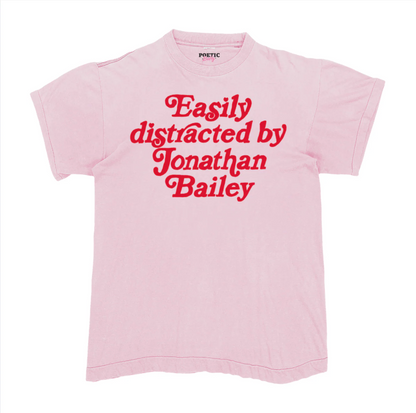 Easily Distracted By Jonathan Bailey T-Shirt 100% Cotton Soft Pink White