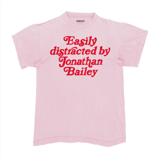 Easily Distracted By Jonathan Bailey T-Shirt 100% Cotton Soft Pink White