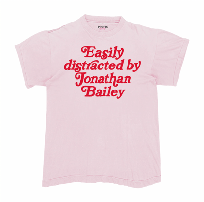 Easily Distracted By Jonathan Bailey T-Shirt 100% Cotton Soft Pink White
