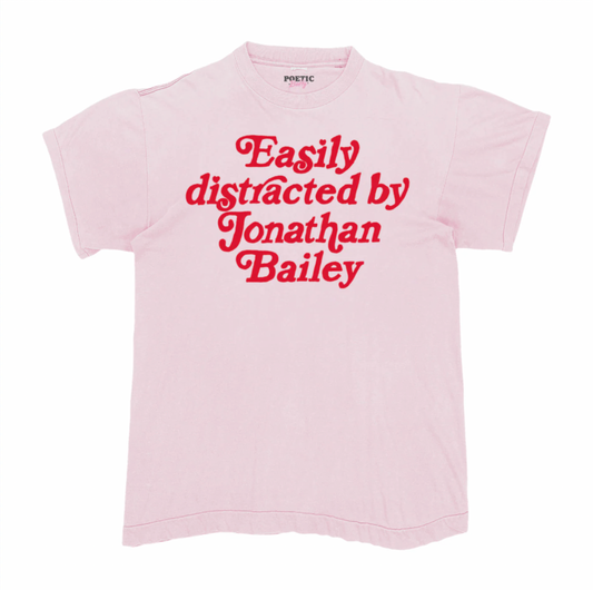 Easily Distracted By Jonathan Bailey T-Shirt 100% Cotton Soft Pink White