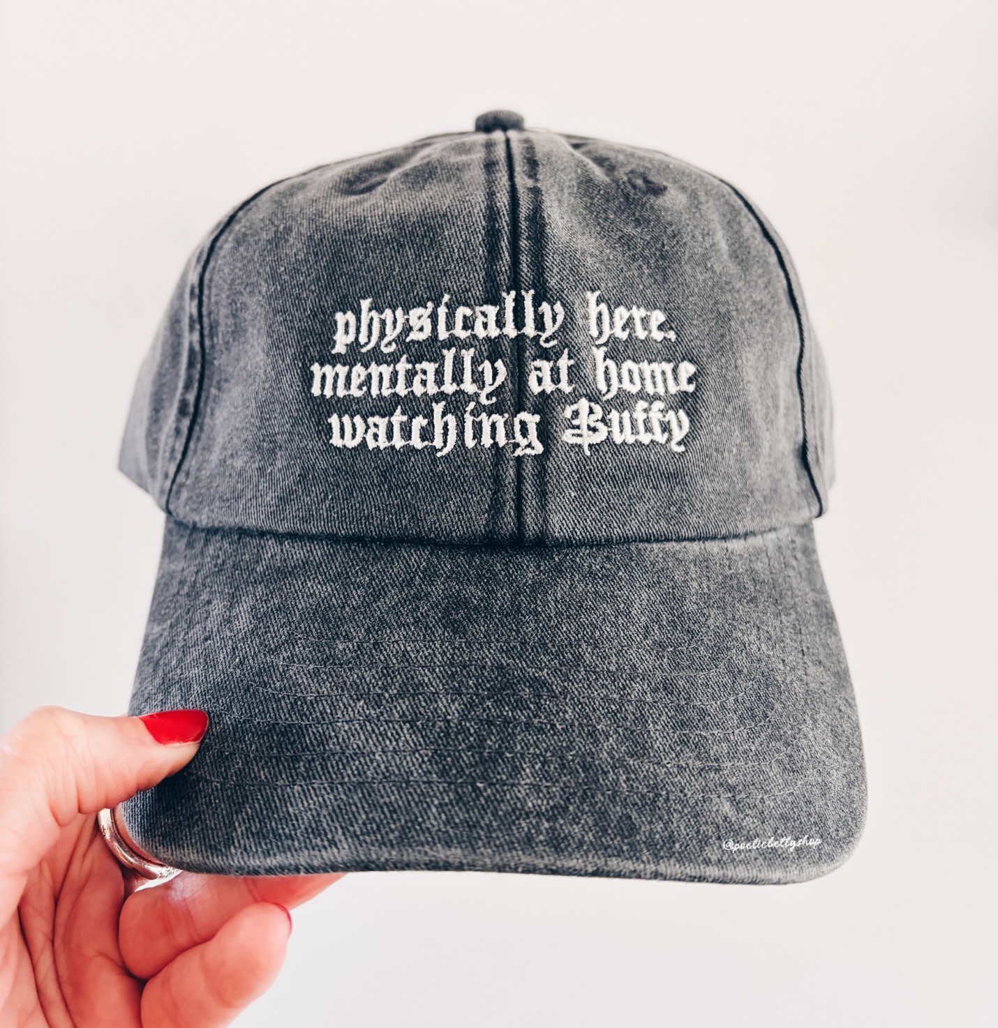 Mentally At Home Watching Buffy Inspired Vintage Black Embroidered Cap